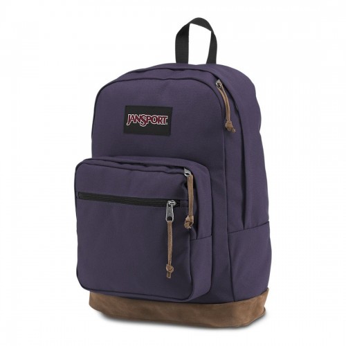 purple jansport backpack leather bottom
