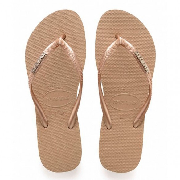 Shop Havaianas Slim Logo Metallic Nude - Havaianas, delivered to your home  | The Outfit
