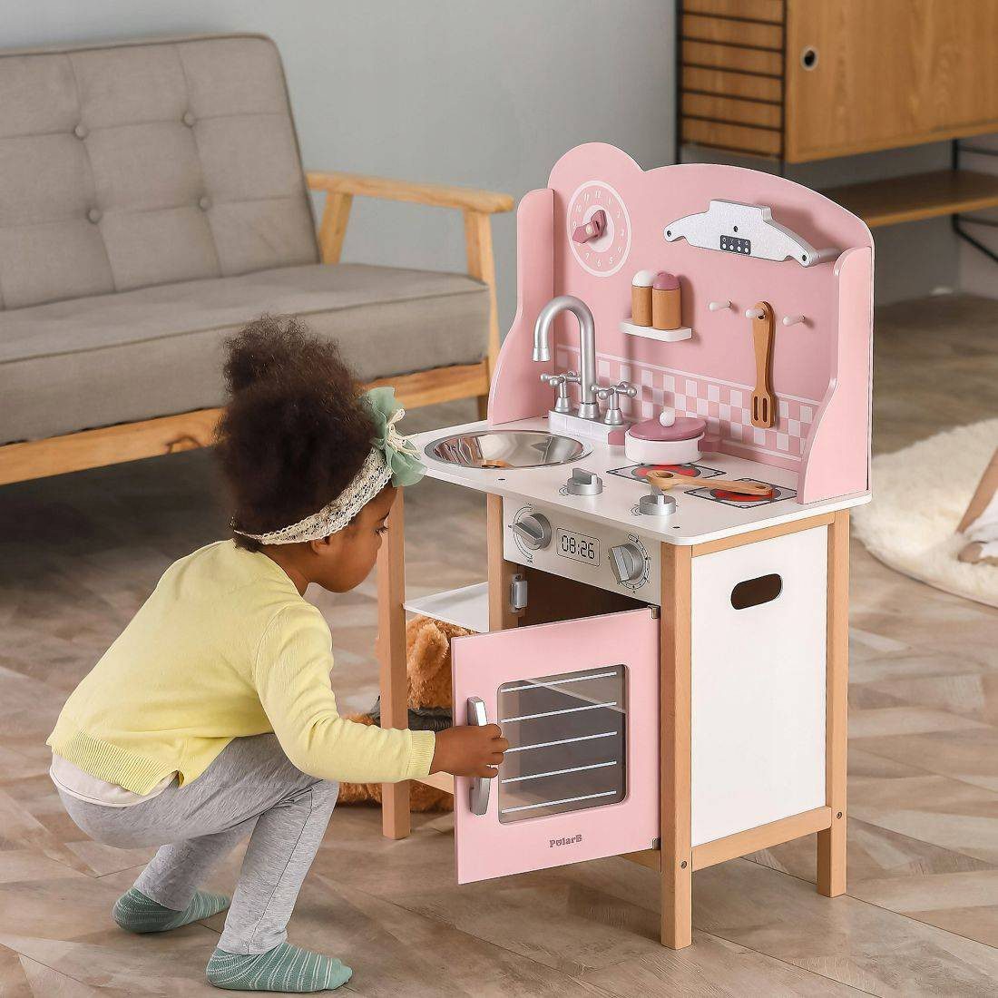 Viga PolarB Wooden Pink Kitchen with Accessories - Image 3