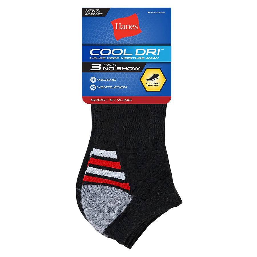 Hanes Men's Cool Dri No Show Black Socks