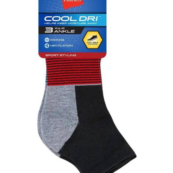 Hanes Men's Cool Dri Ankle Black Socks