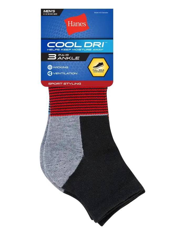 Hanes Men's Cool Dri Ankle Black Socks