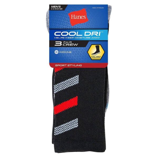 Hanes Men's Cool Dri Crew Black Socks