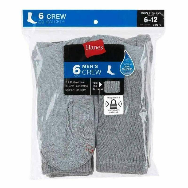 Hanes Men Crew Socks 6-12 - 6 Paris