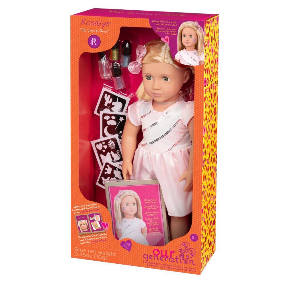 Our Generation Rosalyn 46cm Glitter Tattoo Deco Doll & Style Book