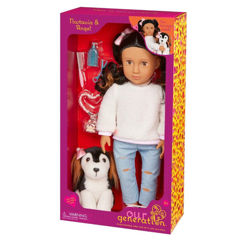 Our Generation Nastassia & Angel 46cm Doll & Pet Puppy Set