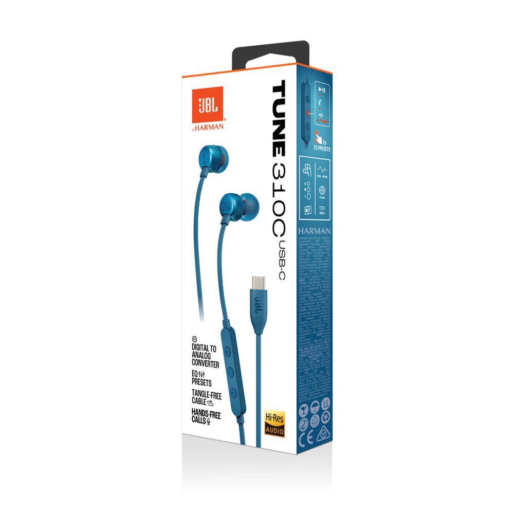 JBL T310 Wired Hi-Res In-Ear Headphones - Blue