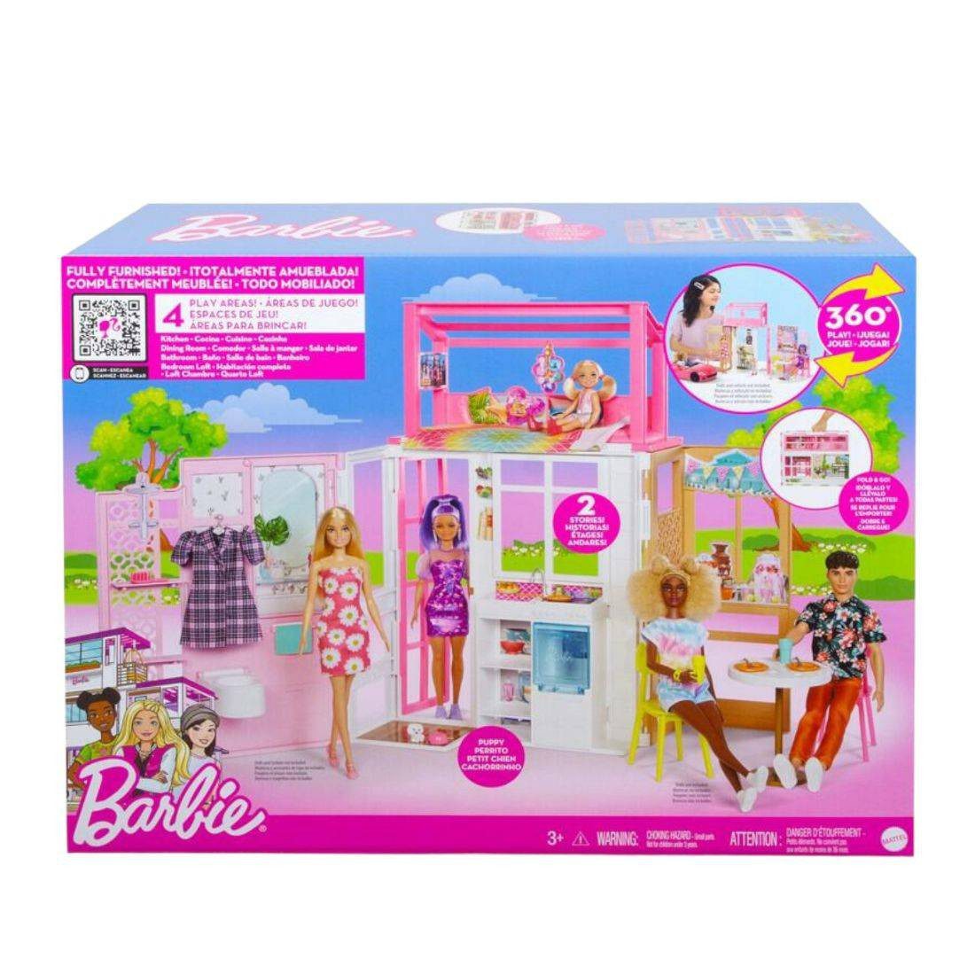 Barbie Dollhouse Playset - 2 Levels & 4 Play Areas
