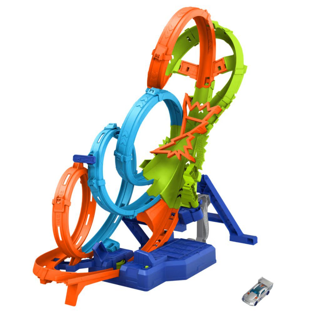 Mattel Hot Wheels Action 4-Loop Crash Out Track Set with Motorized Booster and Toy Car - Image 2