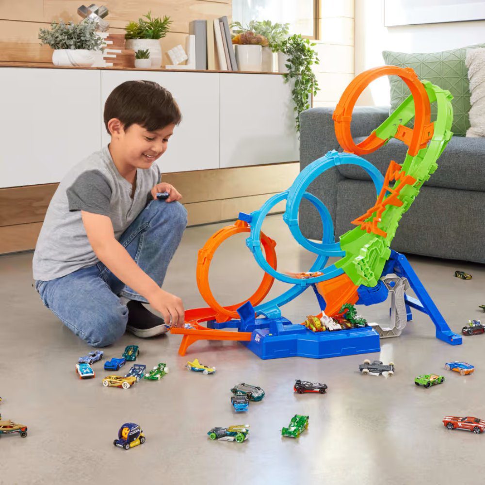 Mattel Hot Wheels Action 4-Loop Crash Out Track Set with Motorized Booster and Toy Car - Image 3