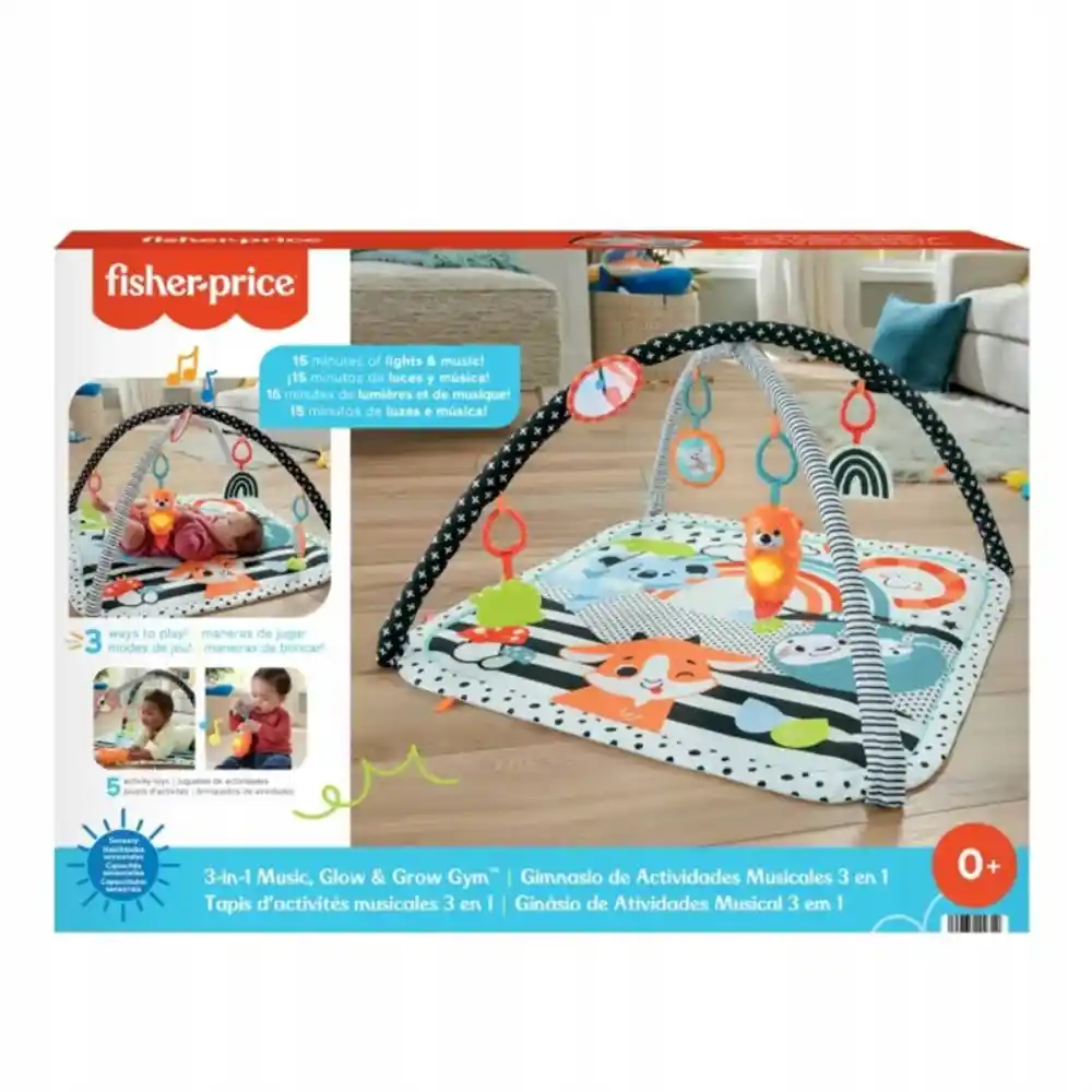 Fisher-price 3-in-1 Music Glow & Grow Gym, Baby Playmat With Lights & Newborn Sensory Toys