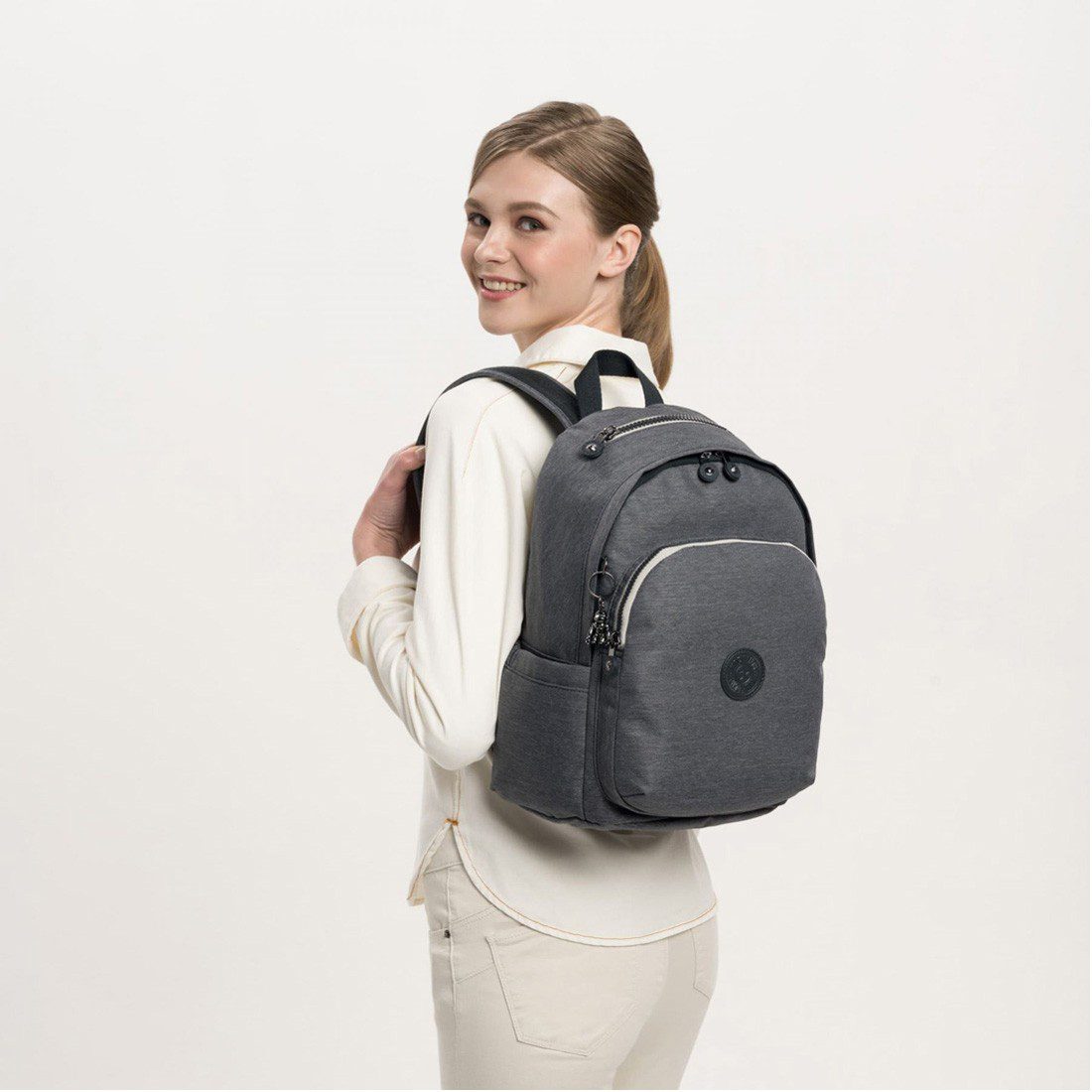 Kipling Delia Medium Backpack with Front Pocket and Top Handle Charcoal - Image 2