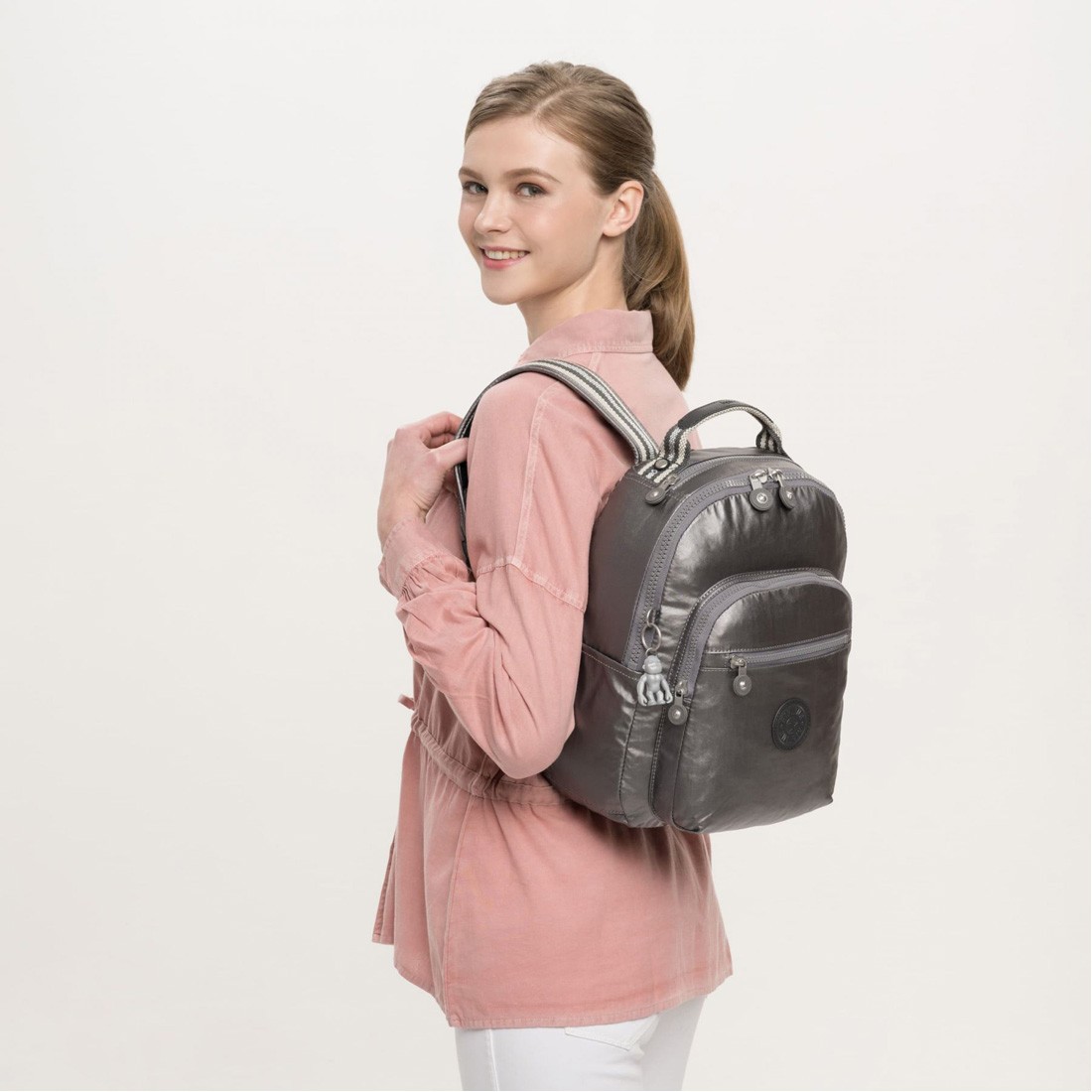 Kipling Seoul Backpack with Tablet Compartment Carbon Metallic Small TheOutfit.me