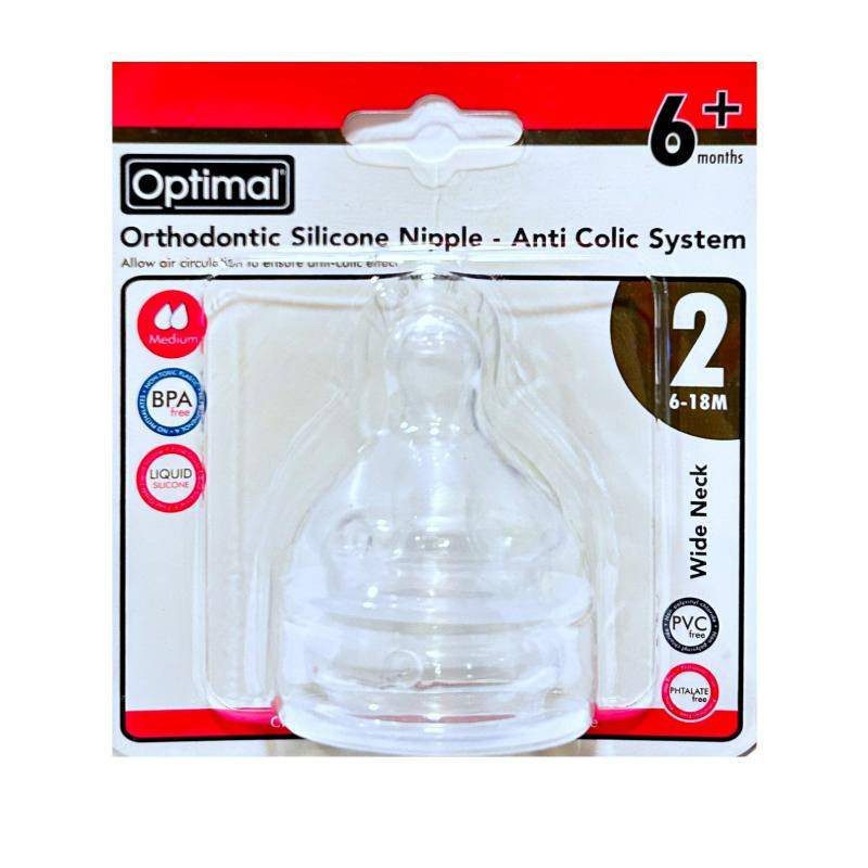 Optimal Orthodontic Silicone Nipple - Anti Colic System Medium Flow 6+ M - 2 Pieces