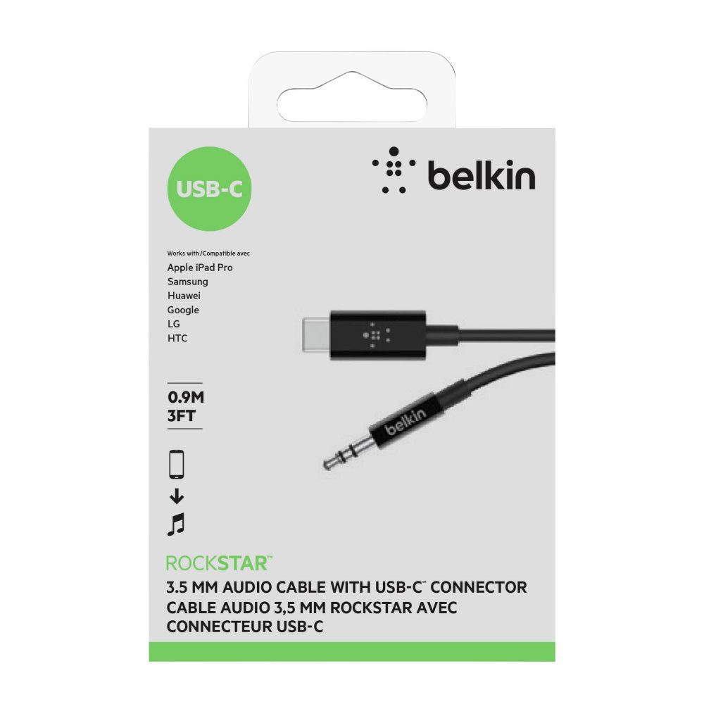 Belkin RockStar 3.5mm Audio Cable with USB-C Connector - Black