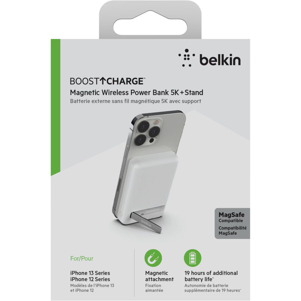 Belkin BoostCharge Magnetic Wireless Power Bank 5K With Stand - White