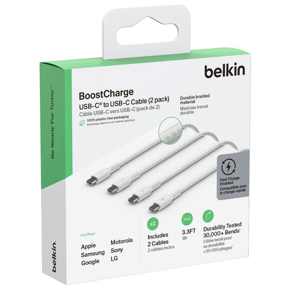Belkin BoostCharge Braided USB-C to USB-C Cable 60W 1m / 2 packs