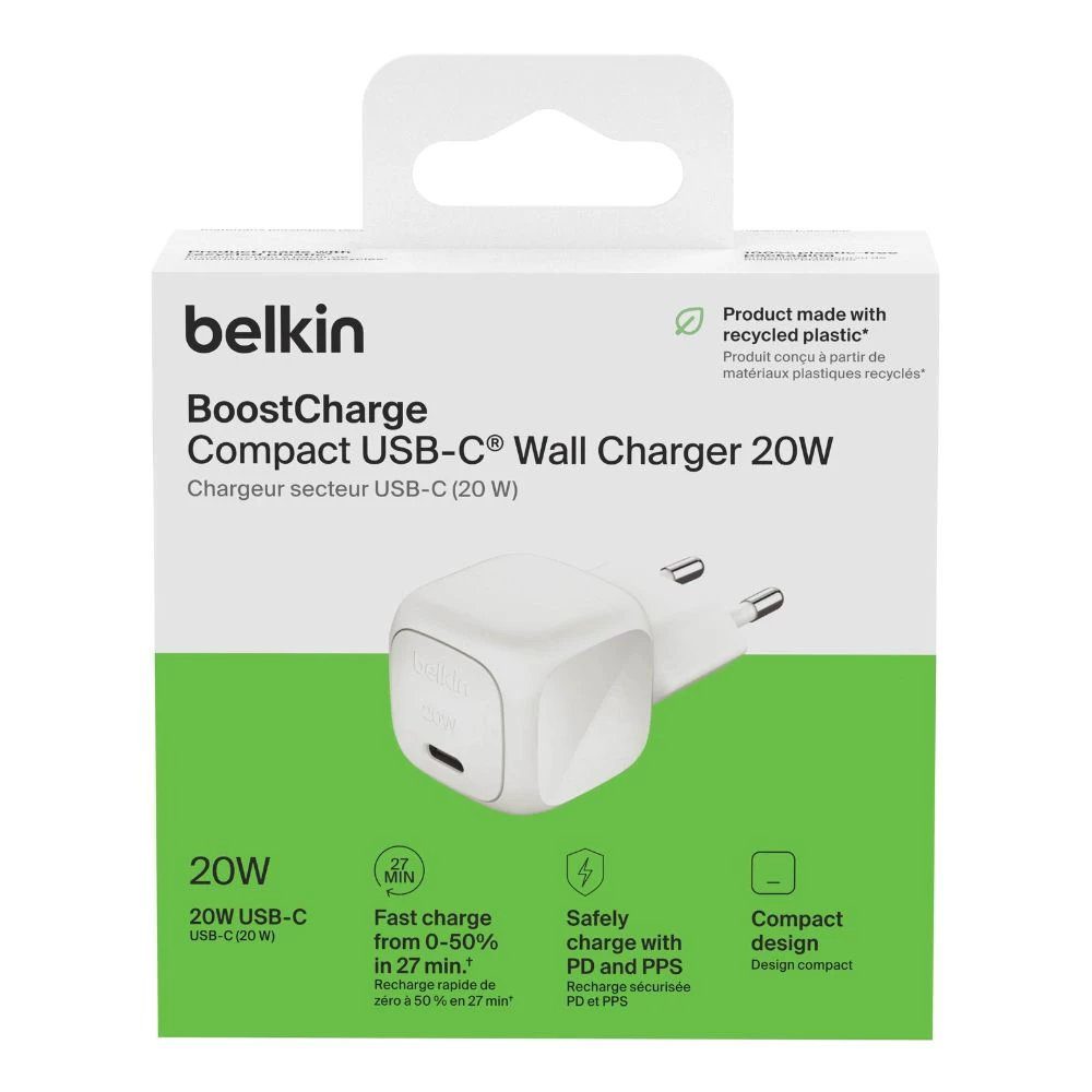 Belkin BoostCharge Compact USB-C Wall Charger 20W - White