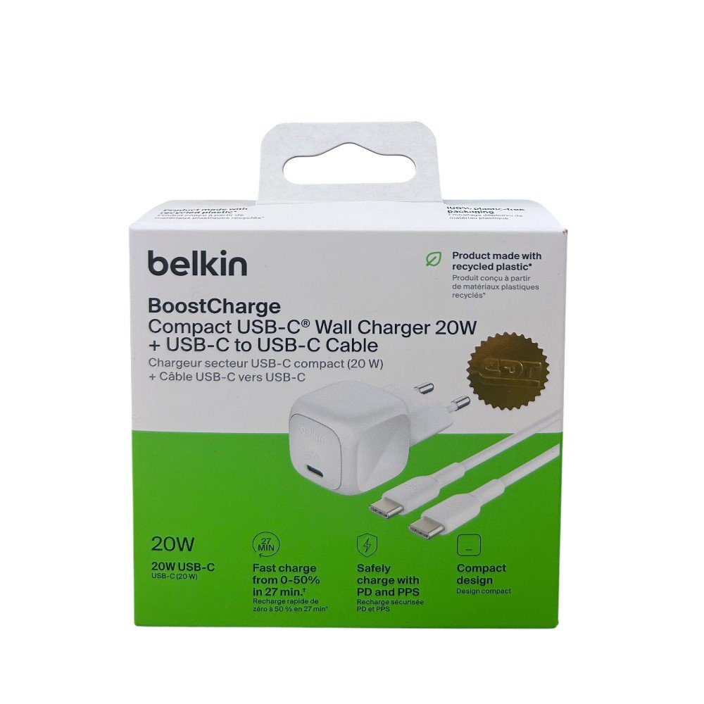 Belkin BoostCharge Compact USB‑C Wall Charger 20W with USB-C TO USB-C Cable