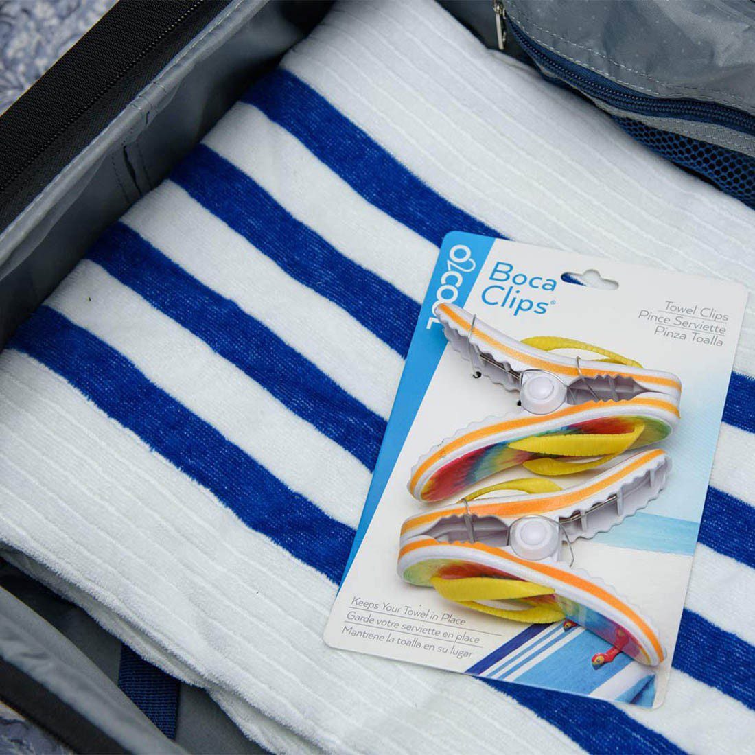O2COOL Boca Clips Beach Towel Holders - Flip Flop Tie Dye - Image 2