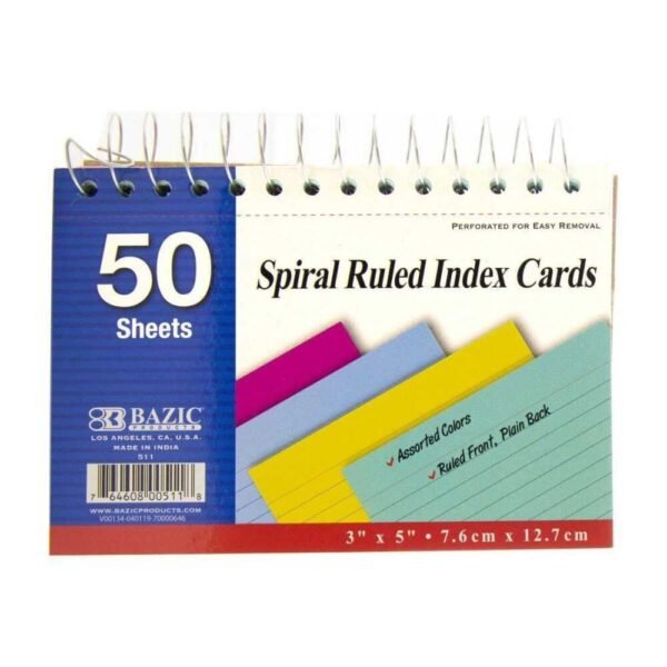 BAZIC Spiral Ruled Colored Index Card