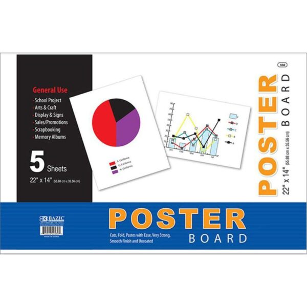 BAZIC White Poster Board Pack of 5