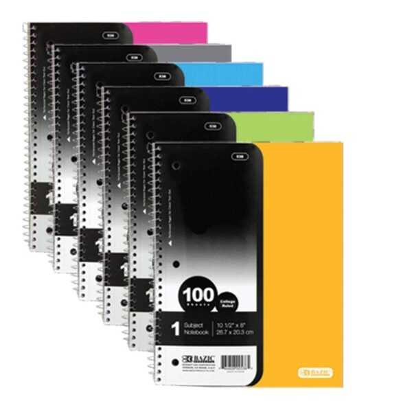 BAZIC College Ruled 1-Subject Poly Cover Spiral Notebook