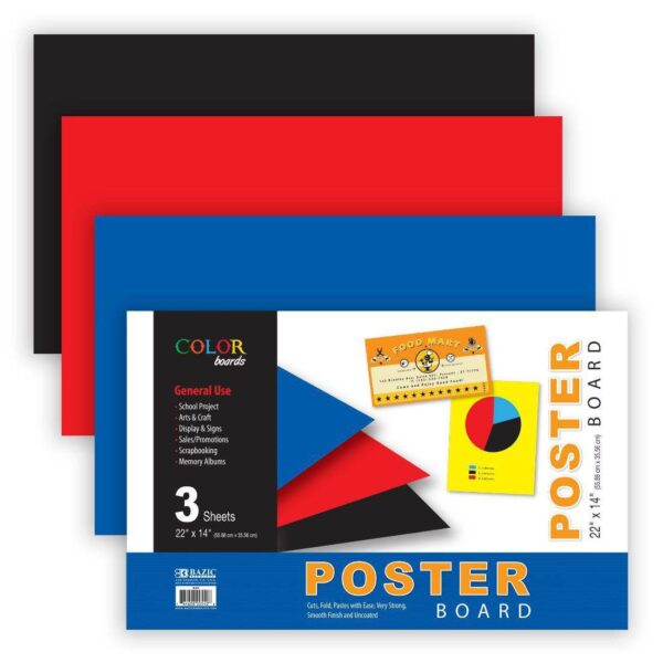 BAZIC Assorted Color Poster Board - Pack of 3
