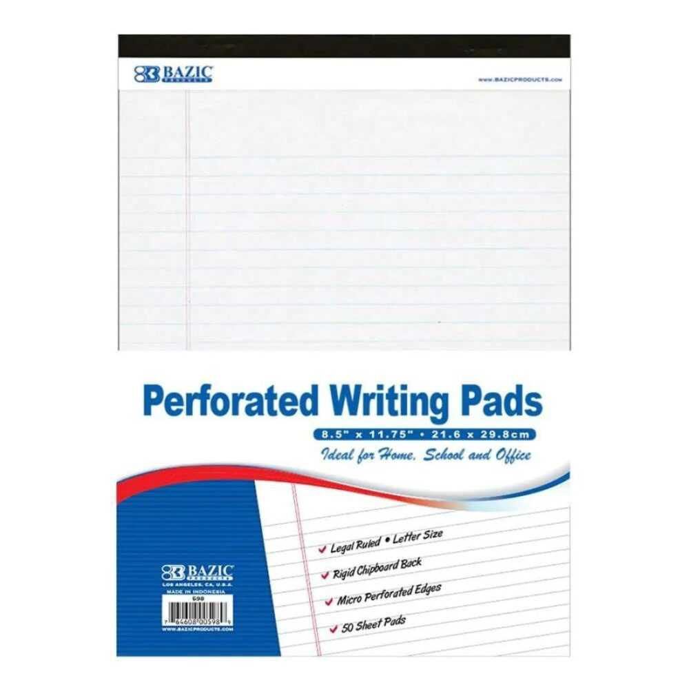 BAZIC White Perforated Writing Pads