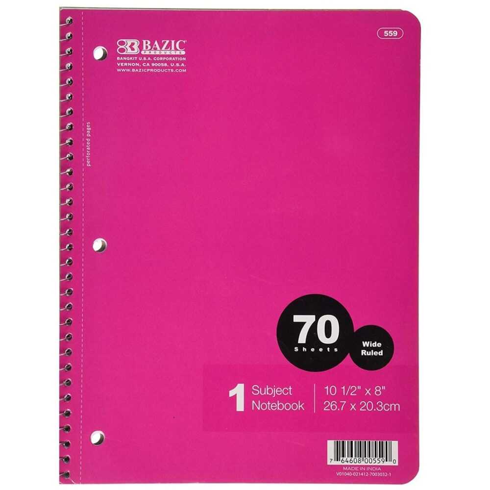 BAZIC Wide Ruled 1 Subject Spiral Notebook