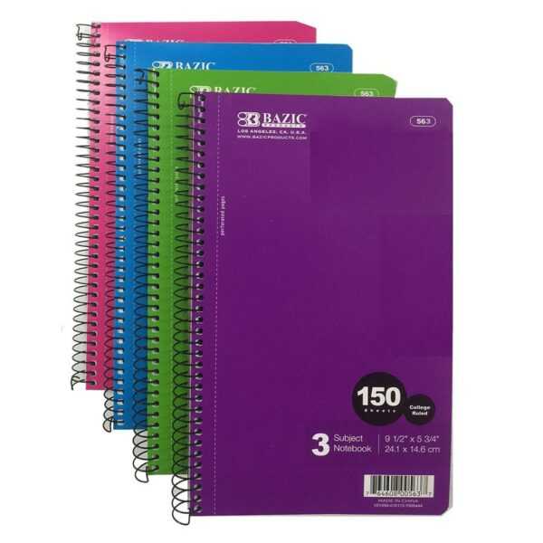 BAZIC 3 Subject Spiral Notebook