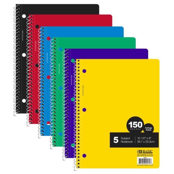 BAZIC 5-Subject Spiral Notebook