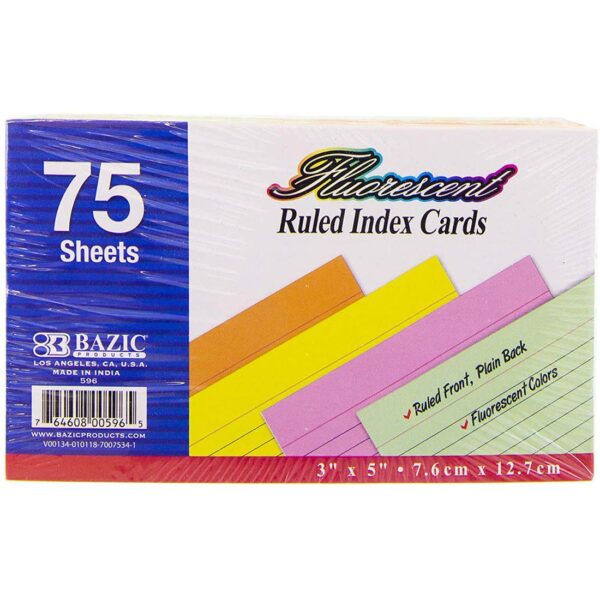 BAZIC Ruled Fluorescent Colored Index Card