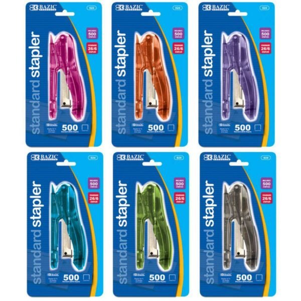 BAZIC Transparent Standard (26/6) Stapler With 500 Staples
