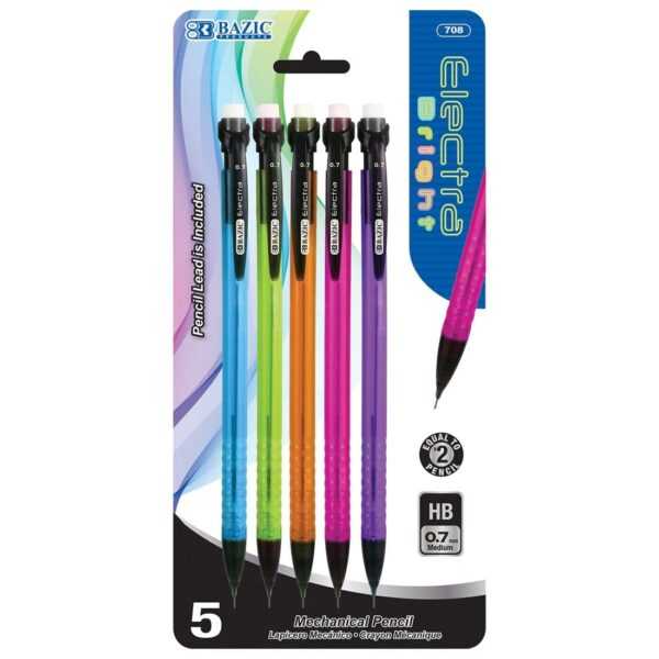 BAZIC Electra 0.7mm Fashion Color Mechanical Pencil Set of 5