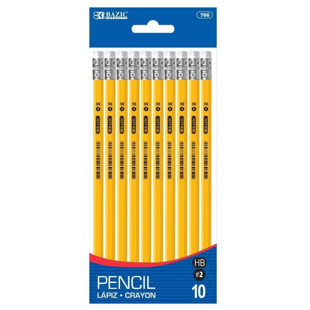 Bazic Premium Yellow Pencil Crayon HB2 Pack of 10