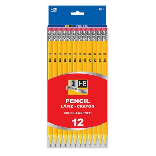 BAZIC Pre-Sharpened No.2 Yellow Pencil Set of 12