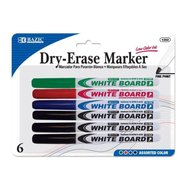 BAZIC Assorted Colors Fine Tip Dry-Erase Markers