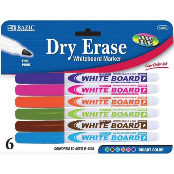 BAZIC Bright Colors Fine Tip Dry-Erase Markers