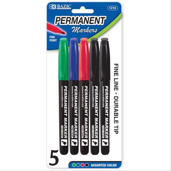 BAZIC Fine Tip Permanent Markers with Pocket Clip Set of 6