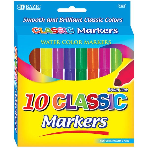 BAZIC 10 Classic Colors Broad Line Jumbo Watercolor Markers