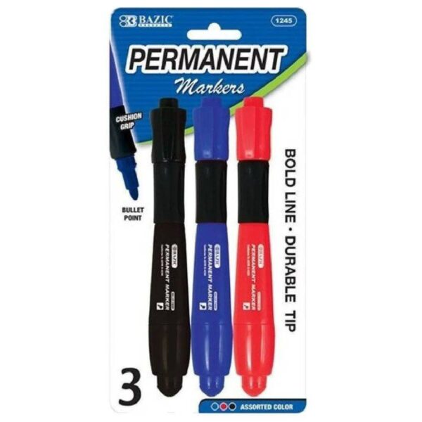 BAZIC Assorted Colors Bullet Tip Jumbo Permanent Markers With Grip