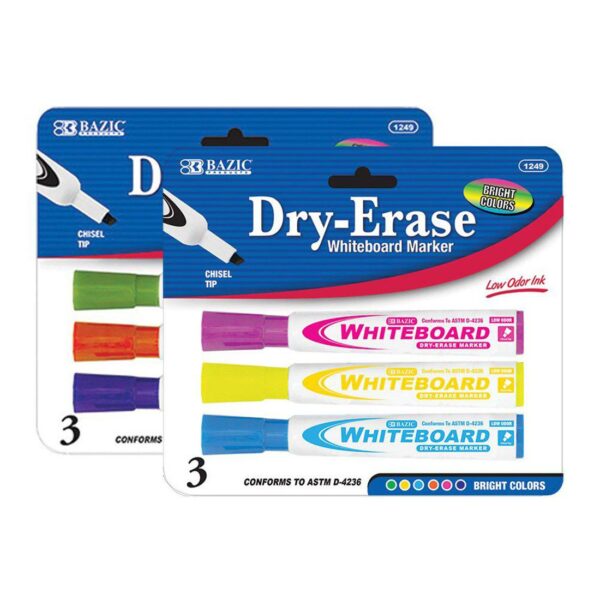 BAZIC Fancy Color Chisel Tip Dry-Erase Markers Set of 3