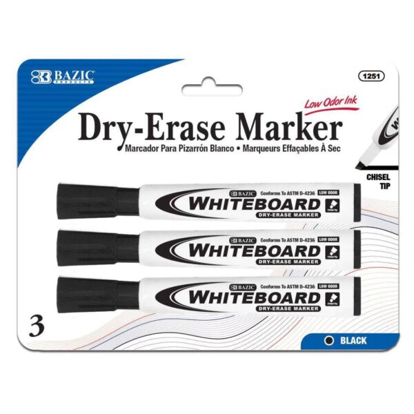 BAZIC Black Chisel Tip Dry-Erase Markers