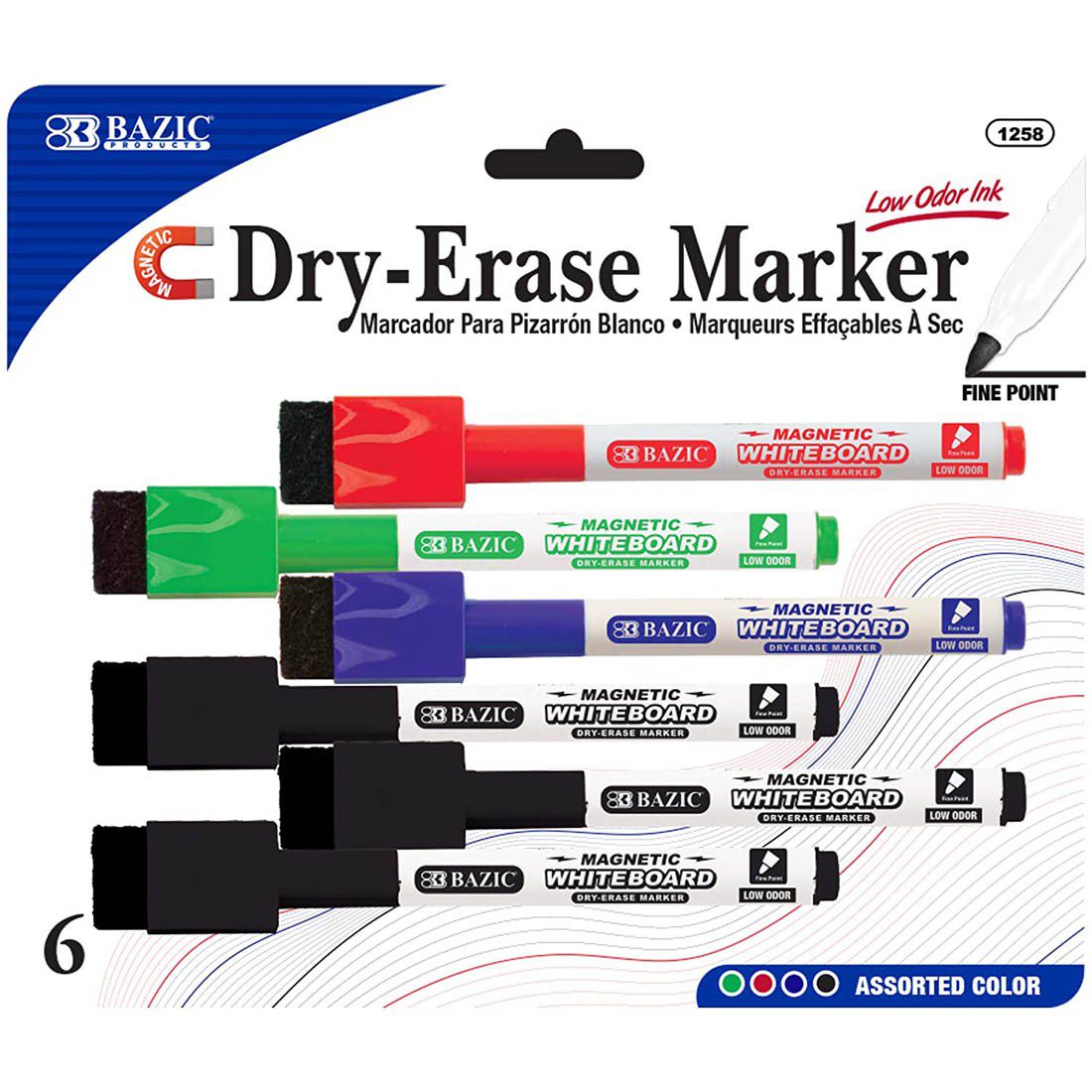 BAZIC Assorted Color Magnetic Dry-Erase Markers