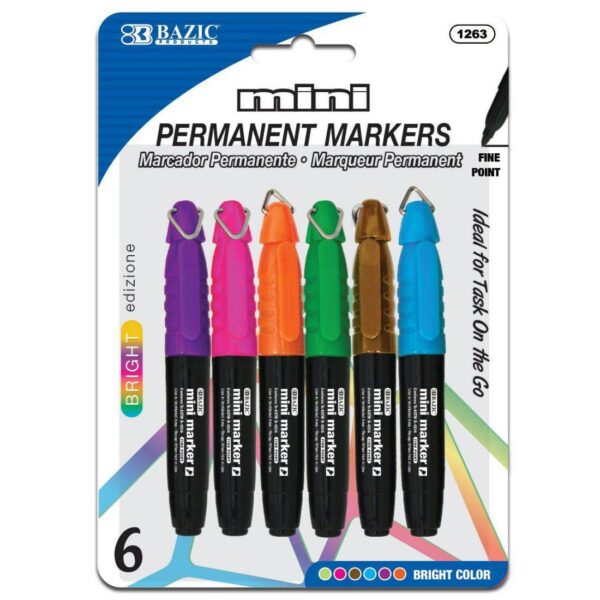 BAZIC Fancy Colors Mini Fine Point Permanent Markers With Cap Clip