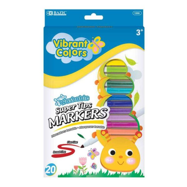 BAZIC 20 Color Super Tip Washable Markers