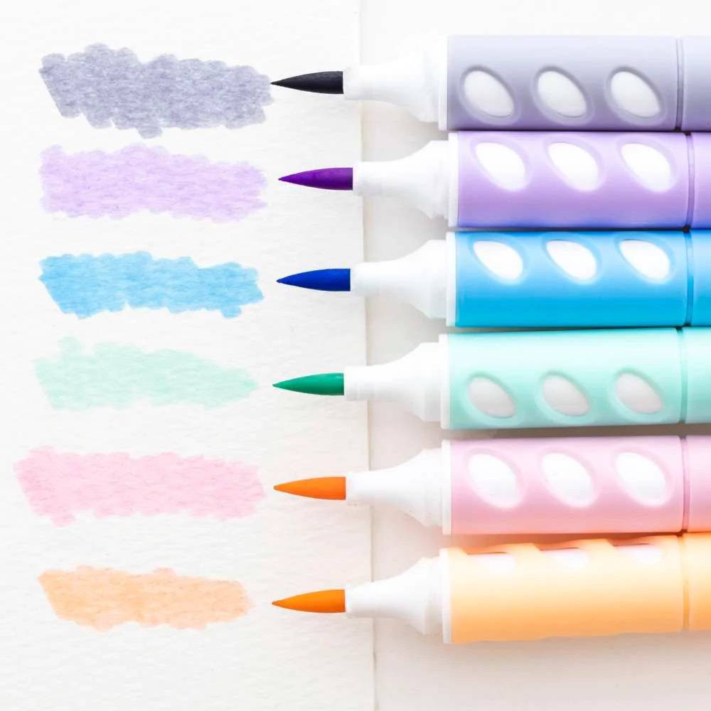 BAZIC 6 Pastel Colors Brush Markers - Image 2