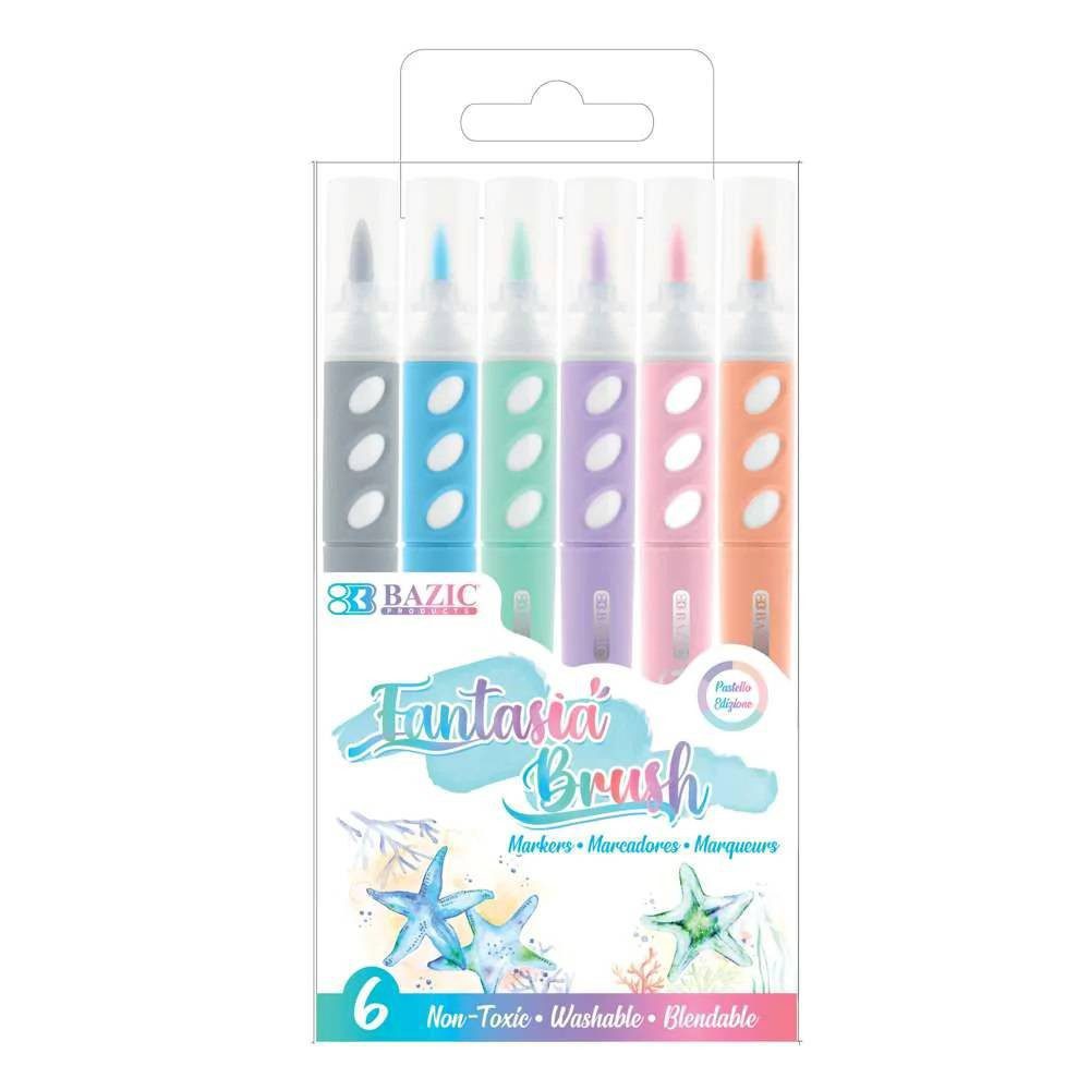 BAZIC 6 Pastel Colors Brush Markers
