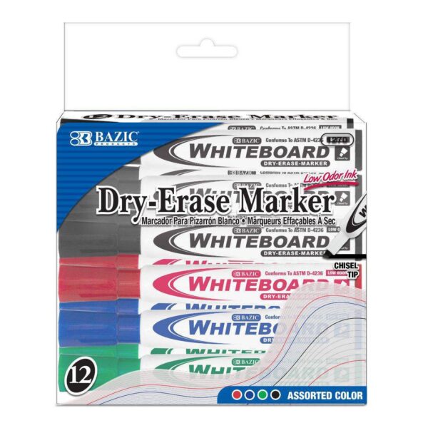 BAZIC Assorted Colors Chisel Tip Dry-Erase Markers